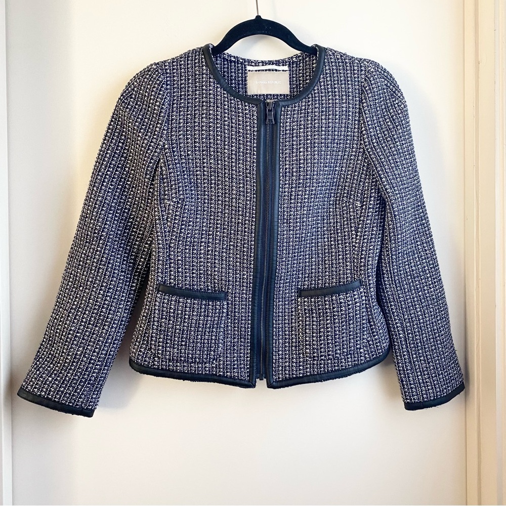 Banana Republic Navy Blue & White Tweed Blazer Jacket